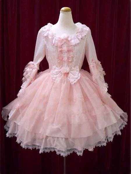 Sweet Lolita Dress OP Pink Bow Hime Sleeve Ball Gown Lolita One Piece Dress