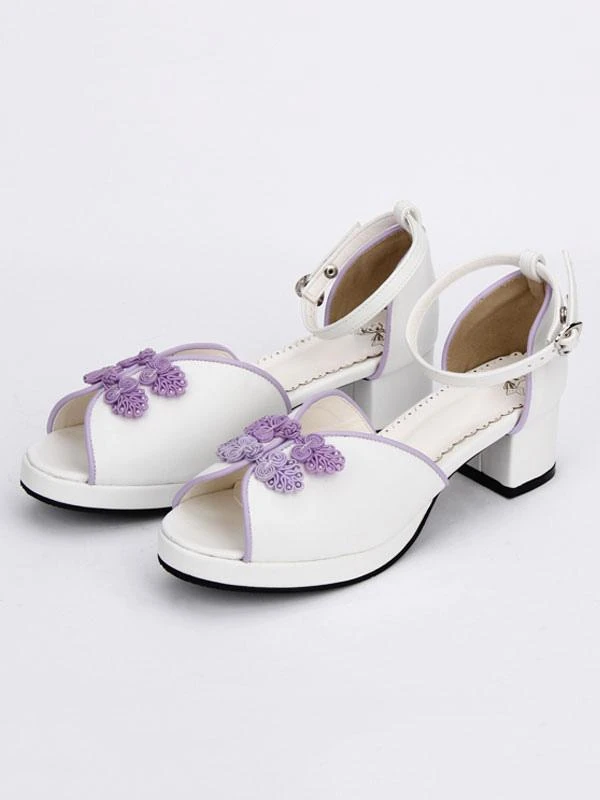 Sweet Lolita Shoes Chinese Style White Peep Toe Ankle Strap Heeled Lolita Sandals - Image 5