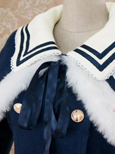 Lolitashow Navy Blue Waist-controlled Sailor Style Lolita Coat - Image 4