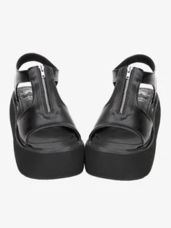 Lolitashow Gothic Matte Black Lolita Sandals Platform Zipper Designed