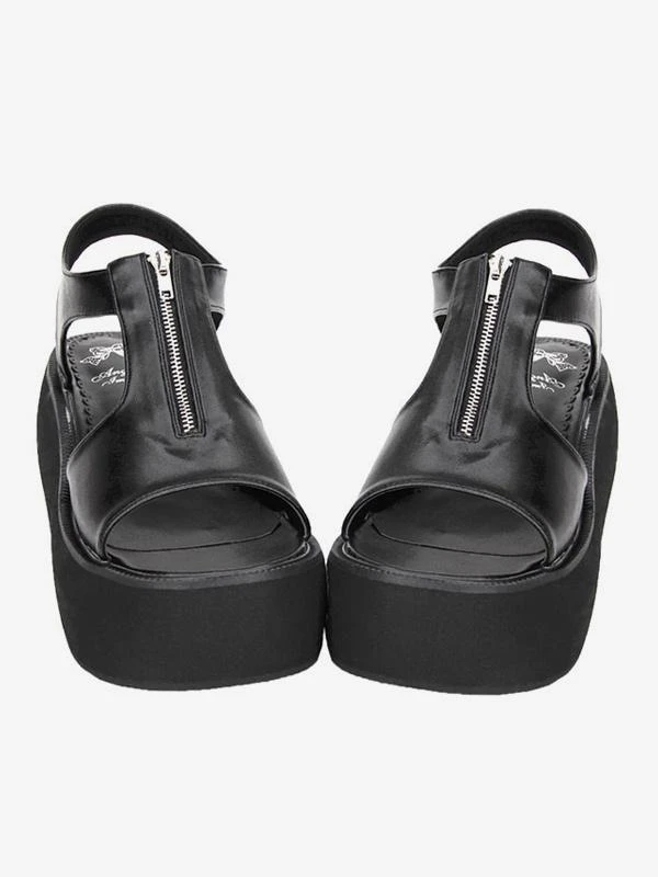 Lolitashow Gothic Matte Black Lolita Sandals Platform Zipper Designed