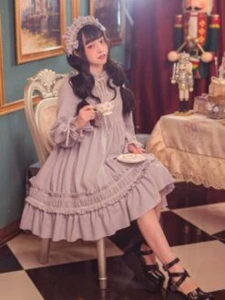 Classic Lolita One Piece Dress Solid Color Long Sleeve Vintage Lolita One Piece Dress