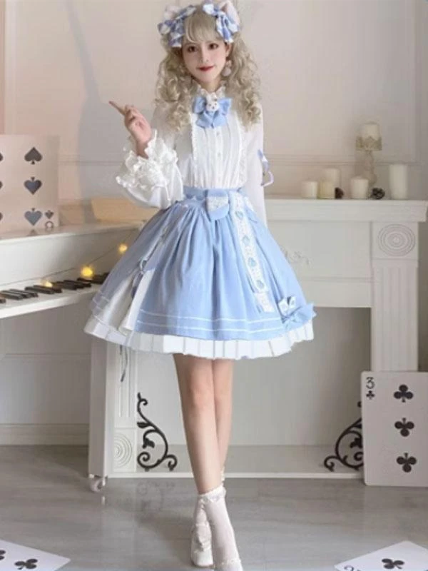 Kimono Lolita Skirt Ruffles Light Sky Blue Lolita Skirts