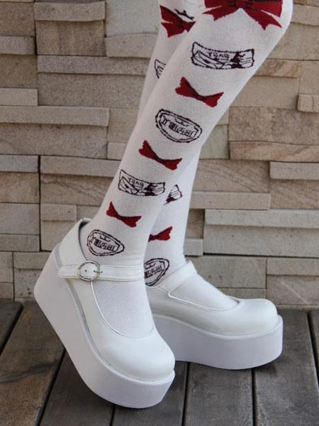 Lolitashow Sweet Lolita Shoes White Platform Wedge Ankle Strap Lovely Lolita Shoes - Image 2