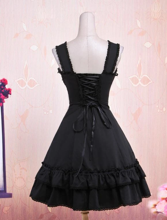 Lolitashow Classic Black Sleeveless Cotton Lolita One-Piece - Image 3