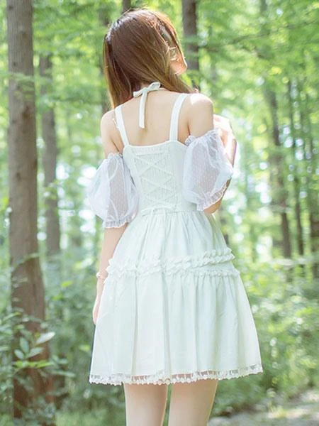 Lolitashow Sweet Lolita Dress Lace Ruffle Chiffon Lolita Jumper Skirt - Image 3