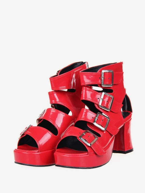 Fantastic Buckles PU Leather Black Lolita Sandals - Image 8