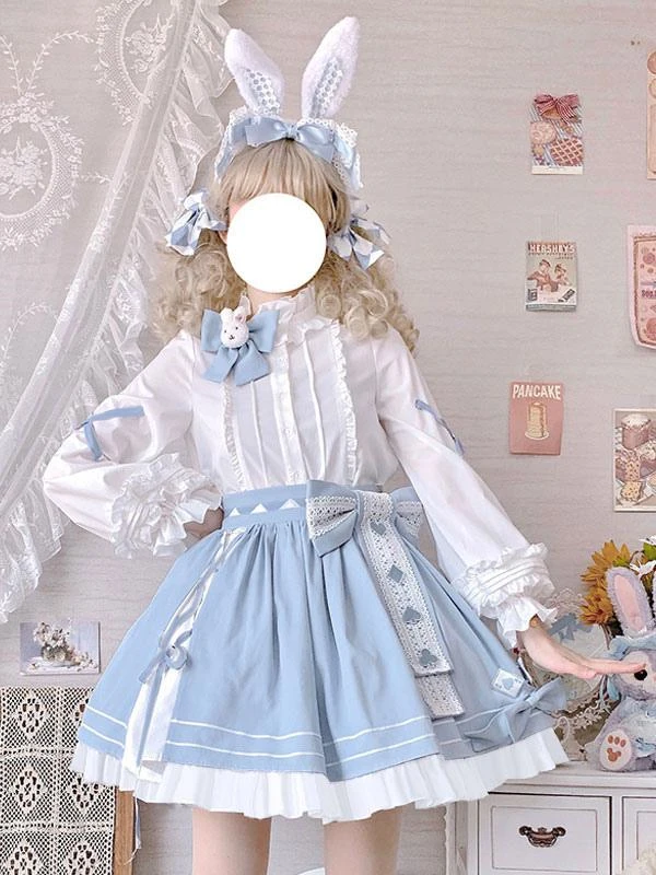 Kimono Lolita Skirt Ruffles Light Sky Blue Lolita Skirts - Image 5
