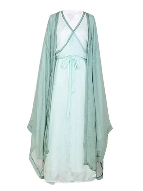 Chinese Style Lolita Dress 2-Piece Set Pale Green Long Sleeve Polyester Lolita Dress Outfit - Image 6