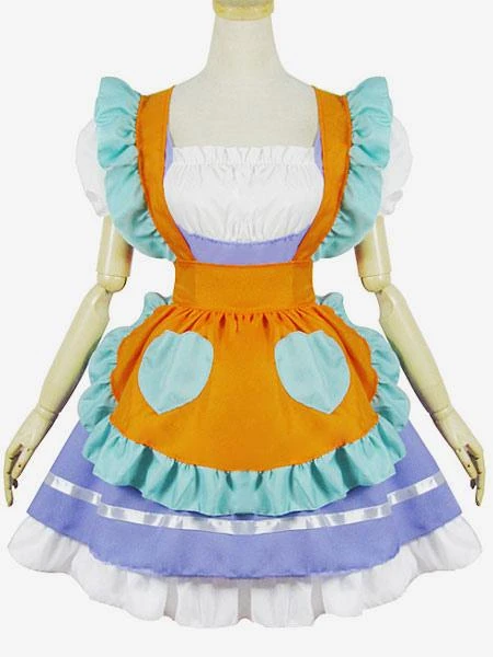 Maiden Lolita Set Color Block Ruffle Lolita Jumper Skirt With Apron