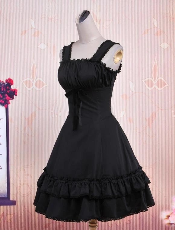 Lolitashow Classic Black Sleeveless Cotton Lolita One-Piece - Image 2