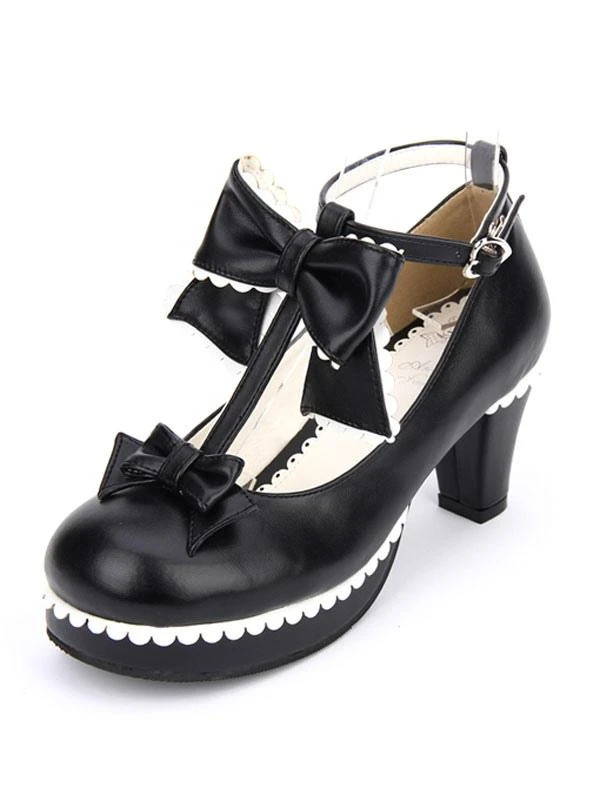 Lolitashow Sweet Lolita Shoes White Round Toe Cone Heel T Strap Lolita Shoes - Image 7