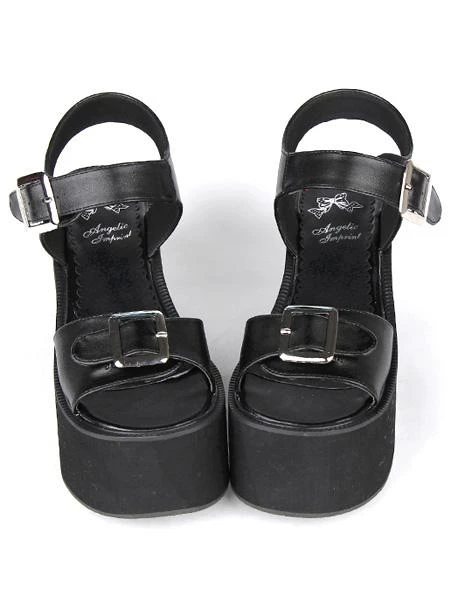 Lovely PU Leather Buckle Black Lolita Sandals
