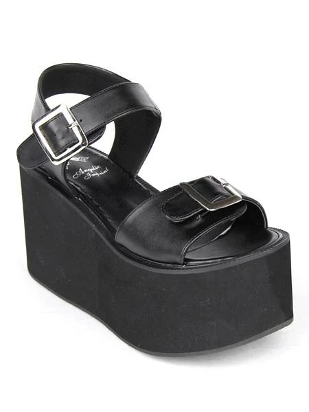 Lovely PU Leather Buckle Black Lolita Sandals - Image 3