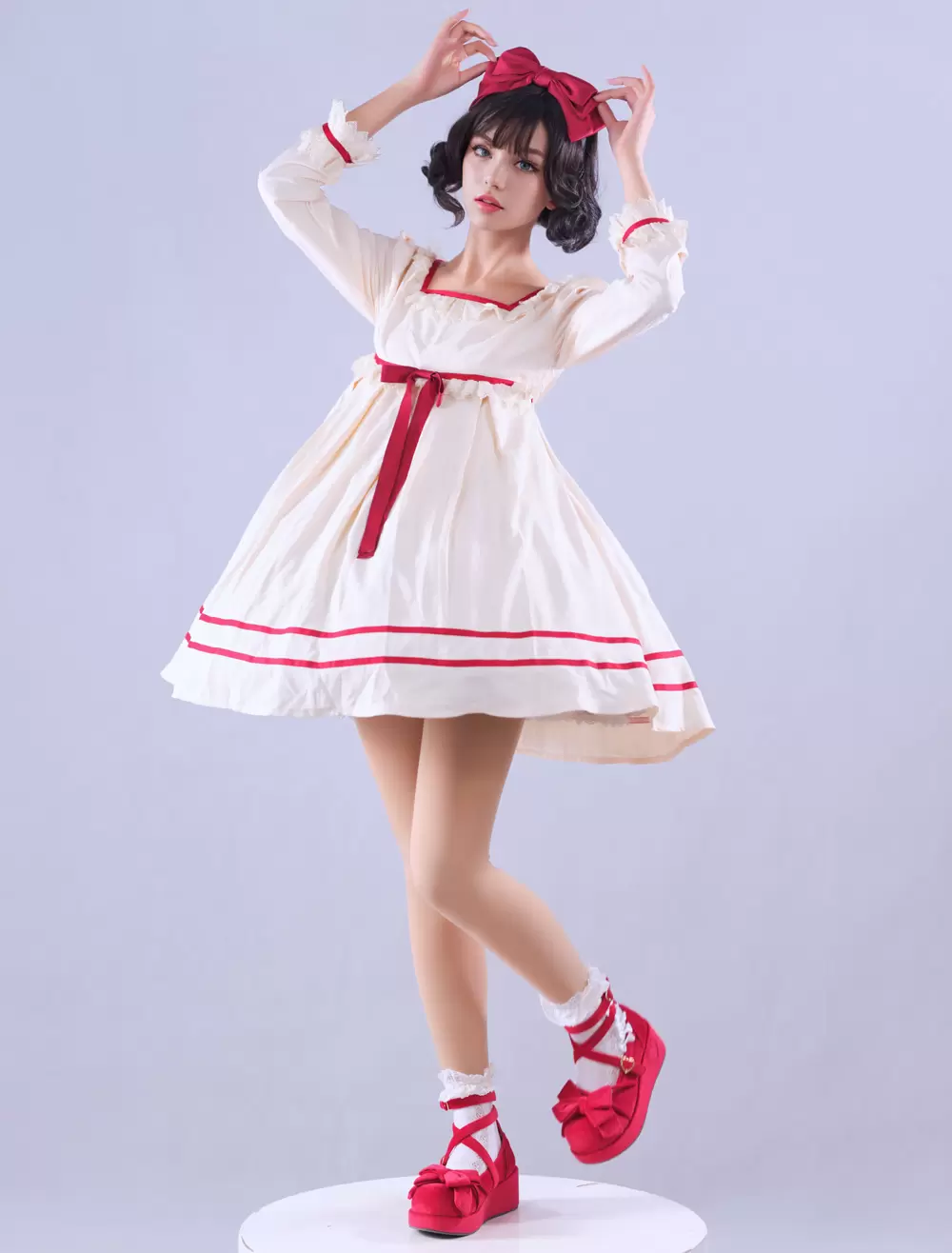 Lolitashow Exclusive Sweet Lolita Dress Polyester Long Sleeves Polyester Summer Tea Party Dress - Image 5