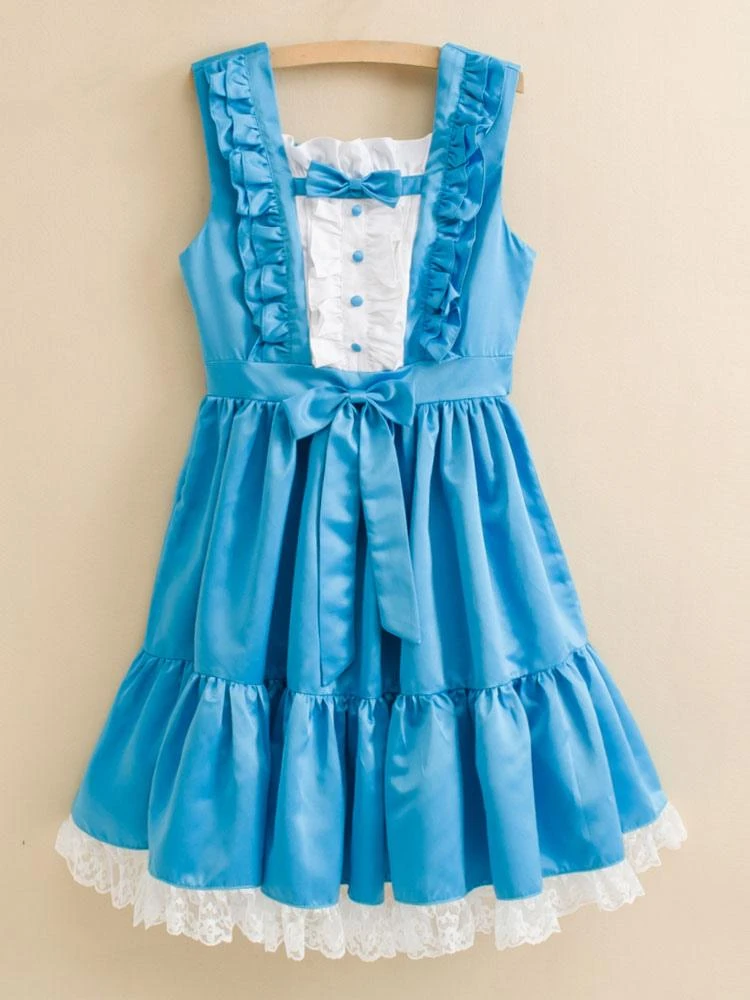 Sweet Lolita Dress JSK Satin Aqua Sleeveless Lolita Jumper Skirt - Image 3