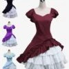 Lolitashow Wine White Lolita OP Dress Short Sleeves Withe Ruffles
