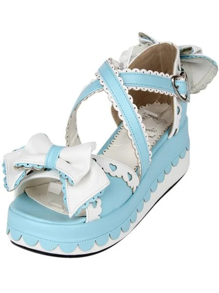 Criss-Cross Bow PU Leather Lolita Sandals - Image 17