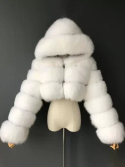 White Faux Fur Coats Hooded Short Jacket Women's Winter Outerwear