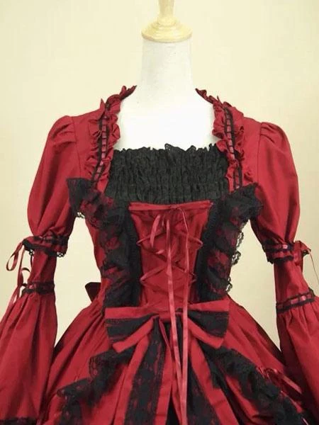 Lolitashow Burgundy Layered Cotton Gothic Lolita Dress For Women - Image 2