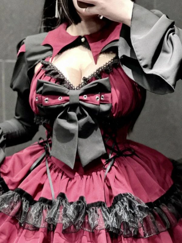 Gothic Lolita Dresses Lace Up Lace Pink Red - Image 6