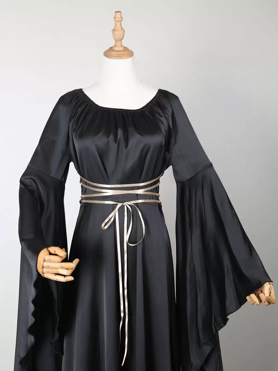 Black Vintage Costume Gothic Long Sleeves Maxi Dress For Women's Dress Carnival - Image 5