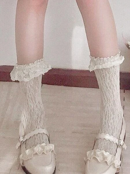 Sweet Lolita Socks Lilith Eye Lace White Lolita Tights - Image 3